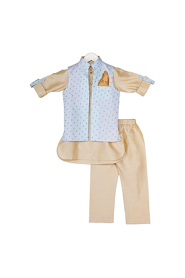 Sky Blue Embroidered Jacket Set For Boys by Little Stars
