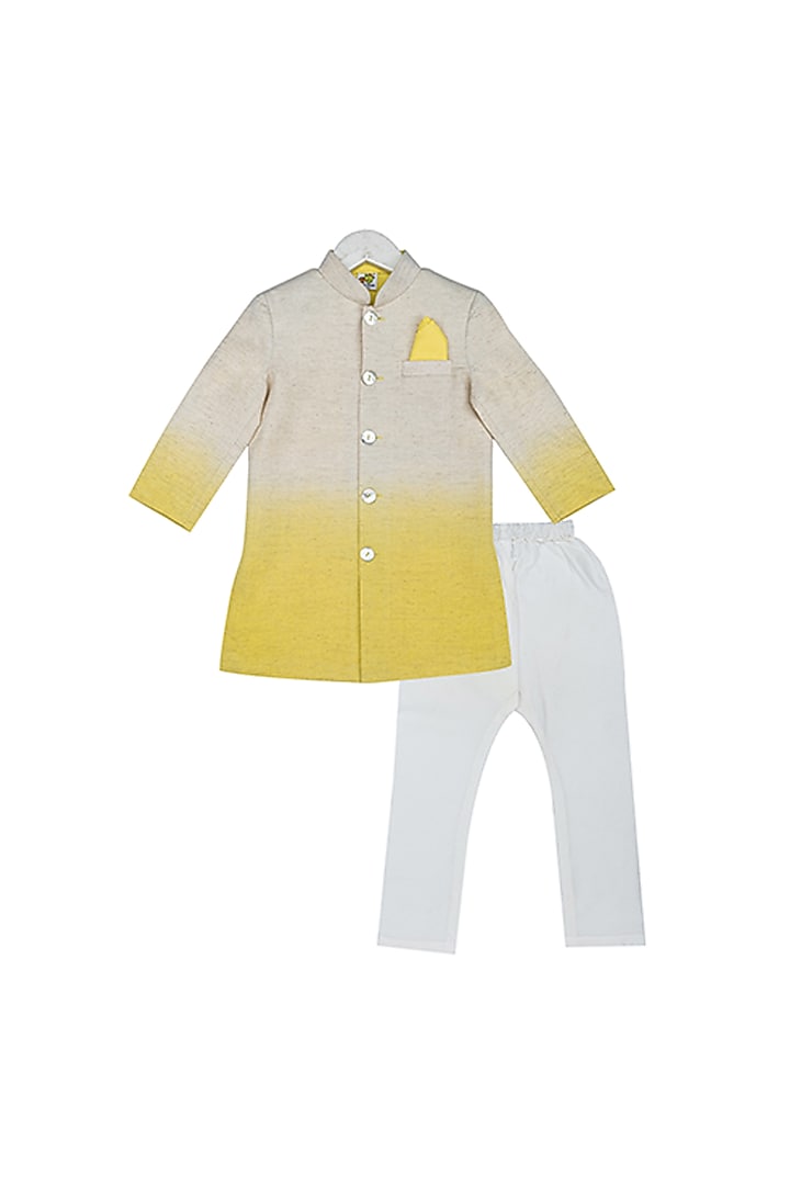 Yellow Shaded Sherwani Set For Boys by Little Stars at Pernia's Pop Up Shop