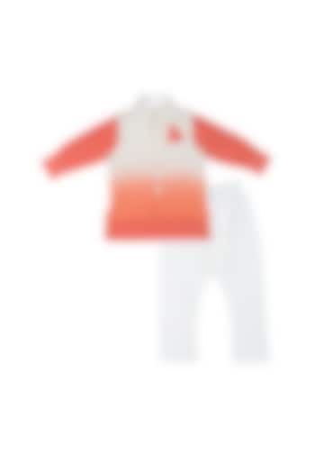 Rust Red Shaded Nehru Jacket With Kurta Set For Boys by Little Stars at Pernia's Pop Up Shop
