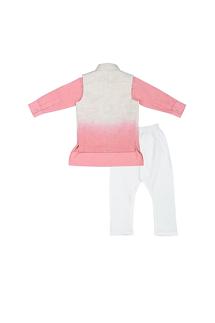Baby Pink Shaded Nehru Jacket With Kurta Set For Boys by Little Stars at Pernia's Pop Up Shop