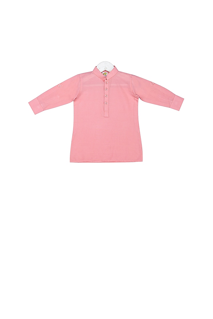 Baby Pink Shaded Nehru Jacket With Kurta Set For Boys by Little Stars at Pernia's Pop Up Shop