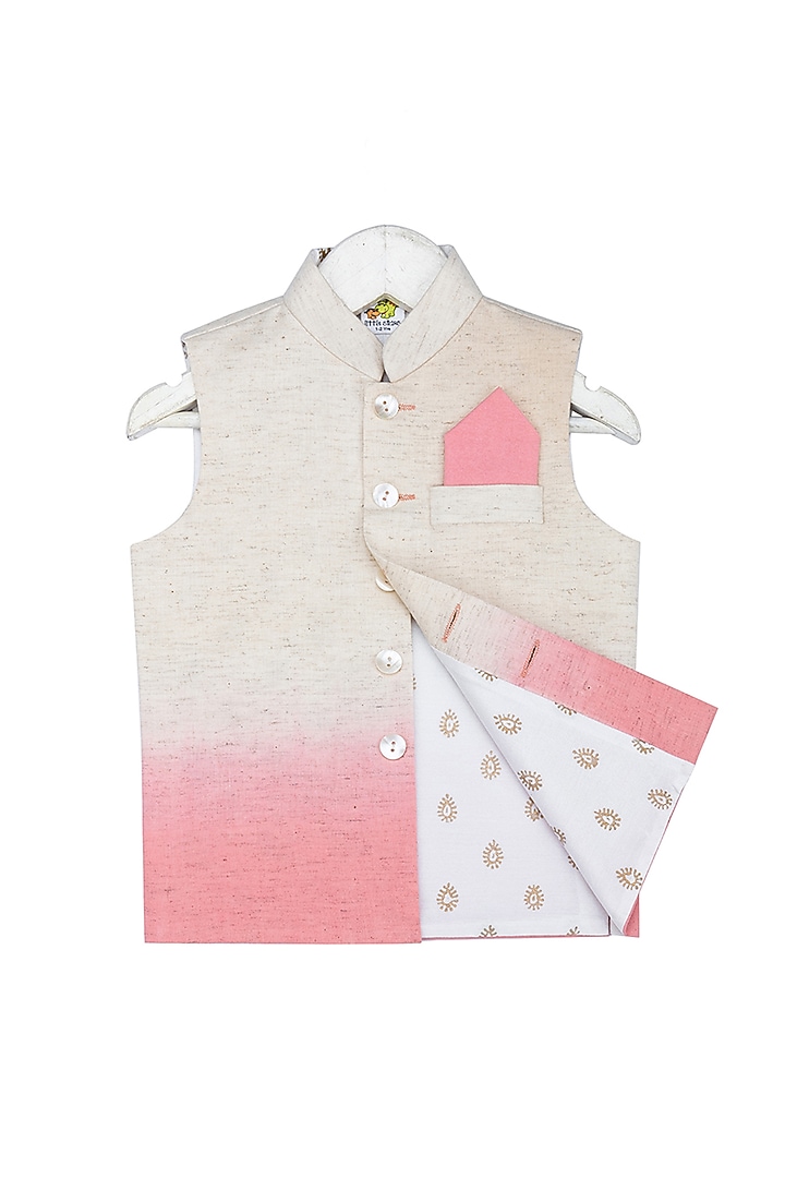 Baby Pink Shaded Nehru Jacket With Kurta Set For Boys by Little Stars at Pernia's Pop Up Shop