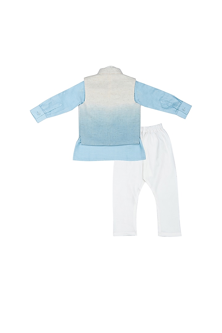 Sky Blue Shaded Nehru Jacket With Kurta Set For Boys by Little Stars at Pernia's Pop Up Shop