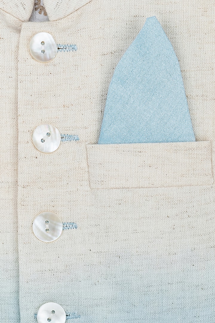 Sky Blue Shaded Nehru Jacket With Kurta Set For Boys by Little Stars at Pernia's Pop Up Shop