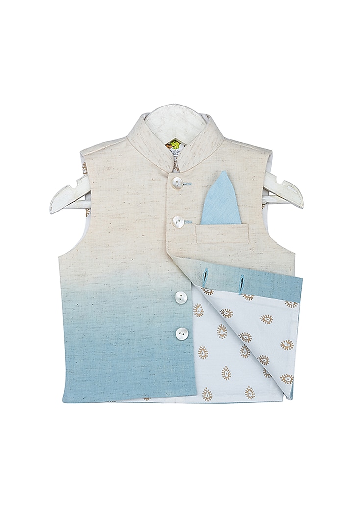 Sky Blue Shaded Nehru Jacket With Kurta Set For Boys by Little Stars at Pernia's Pop Up Shop