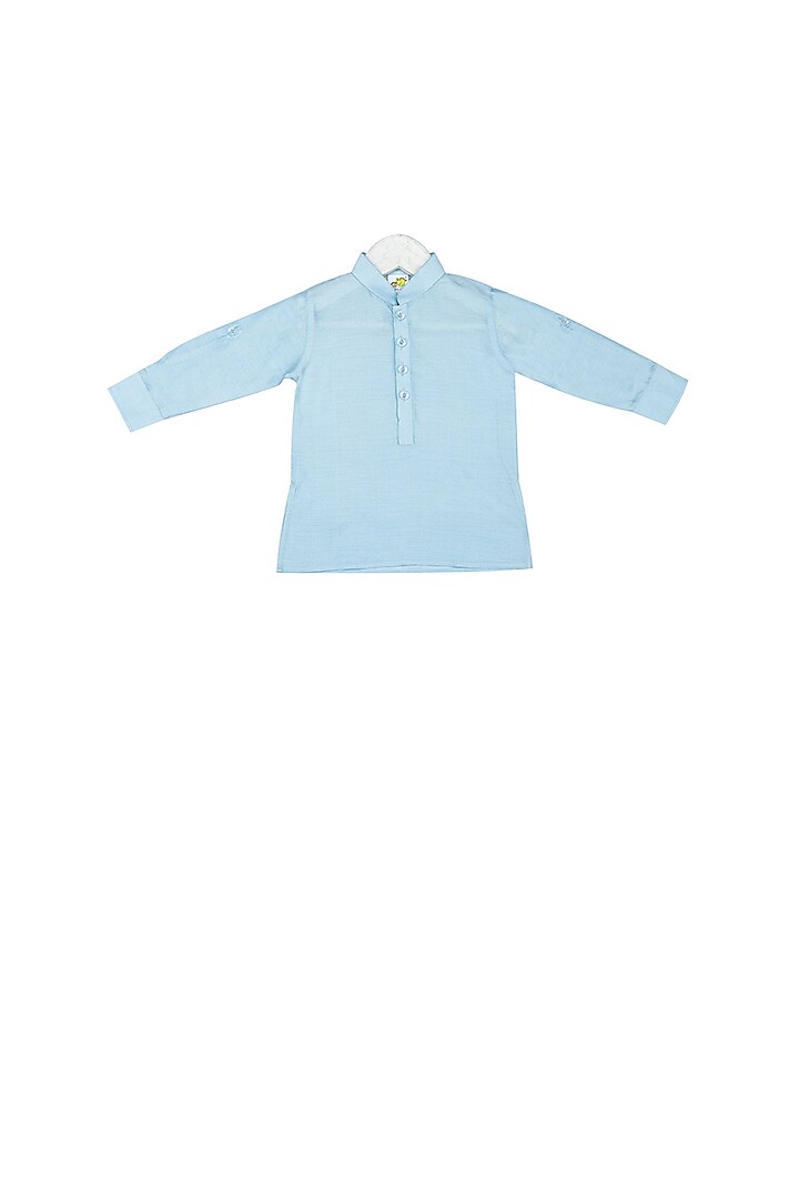 Sky Blue Shaded Nehru Jacket With Kurta Set For Boys by Little Stars at Pernia's Pop Up Shop