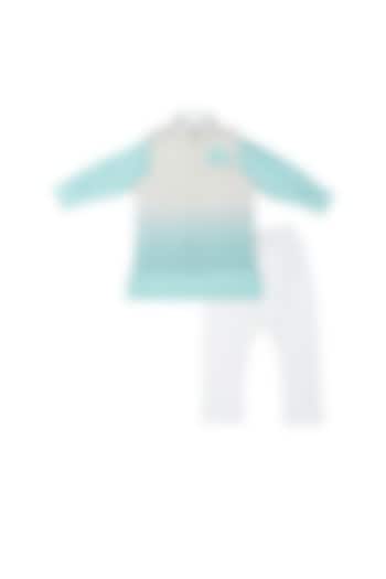 Mint Blue Shaded Nehru Jacket With Kurta Set For Boys by Little Stars
