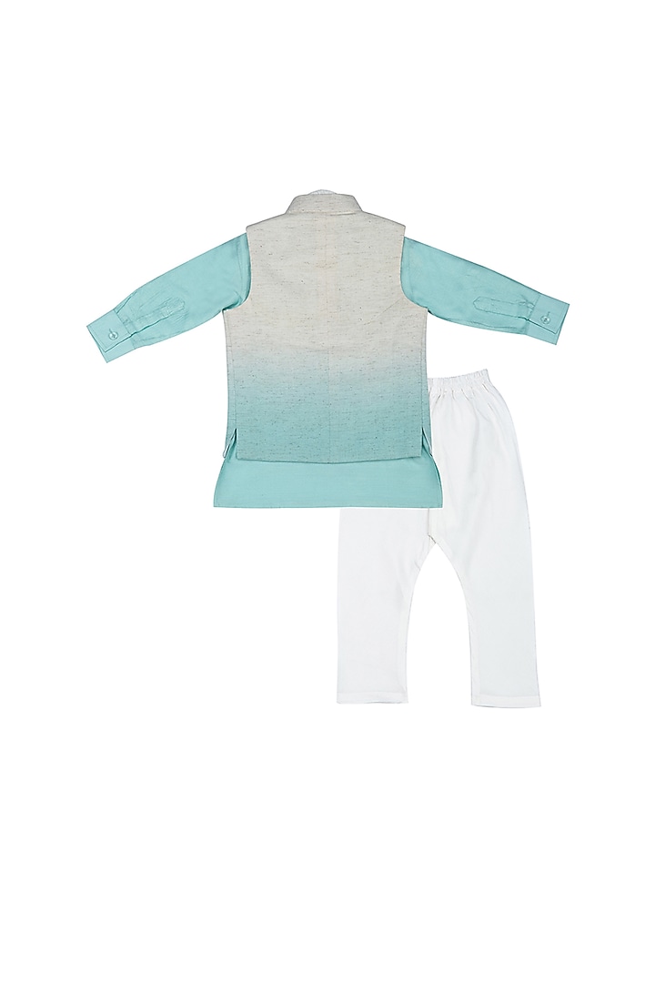 Mint Blue Shaded Nehru Jacket With Kurta Set For Boys by Little Stars at Pernia's Pop Up Shop