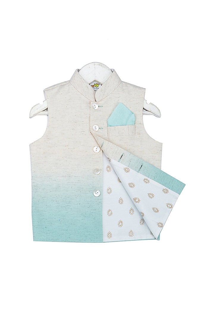 Mint Blue Shaded Nehru Jacket With Kurta Set For Boys by Little Stars at Pernia's Pop Up Shop