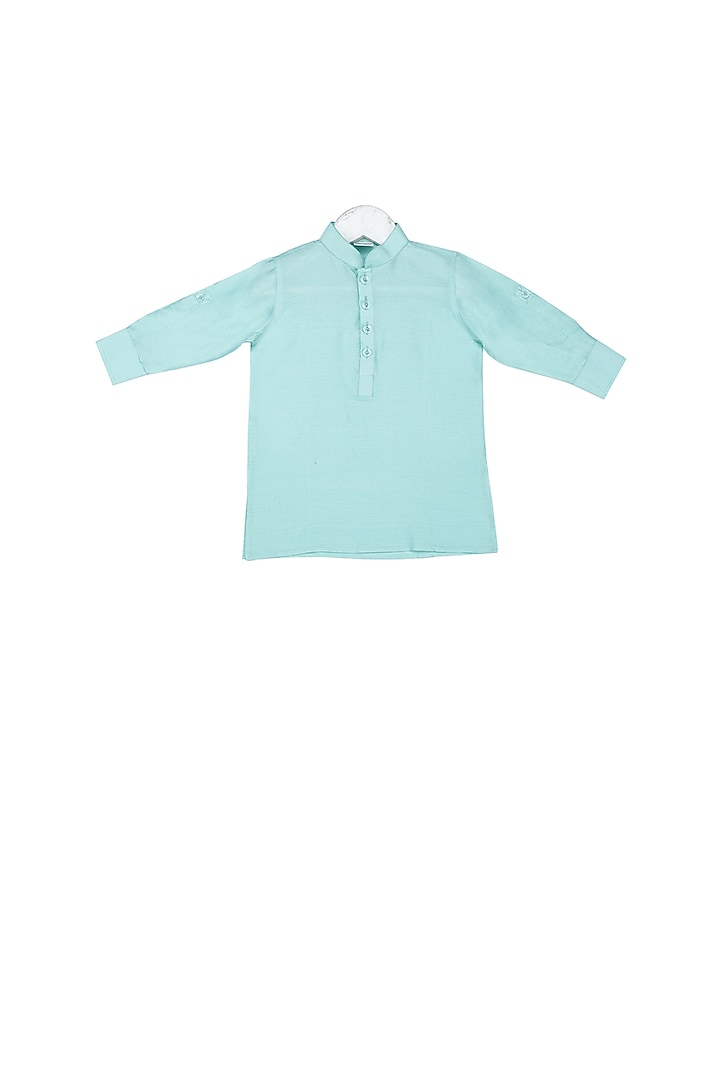 Mint Blue Shaded Nehru Jacket With Kurta Set For Boys by Little Stars at Pernia's Pop Up Shop