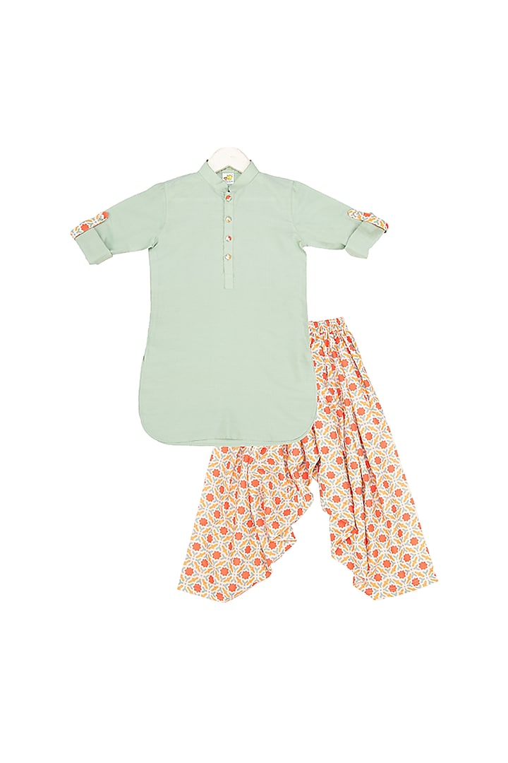 Ice Blue Cotton Silk Kurta Set For Boys by Little Stars