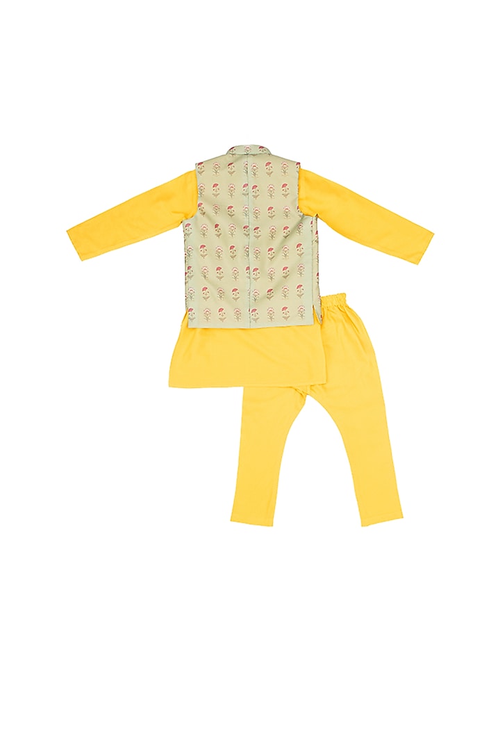 Dandelion Yellow Kurta Set With Mint Green Nehru Jacket For Boys by Little Stars at Pernia's Pop Up Shop