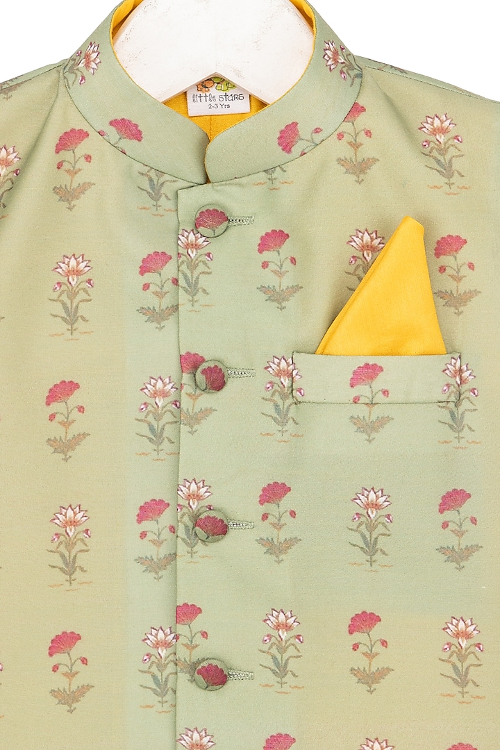 Dandelion Yellow Kurta Set With Mint Green Nehru Jacket For Boys by Little Stars at Pernia's Pop Up Shop