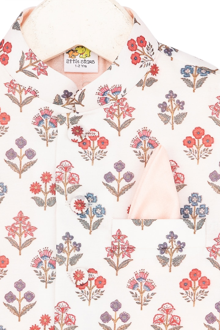 Baby Pink Kurta Set With White Nehru Jacket For Boys by Little Stars at Pernia's Pop Up Shop
