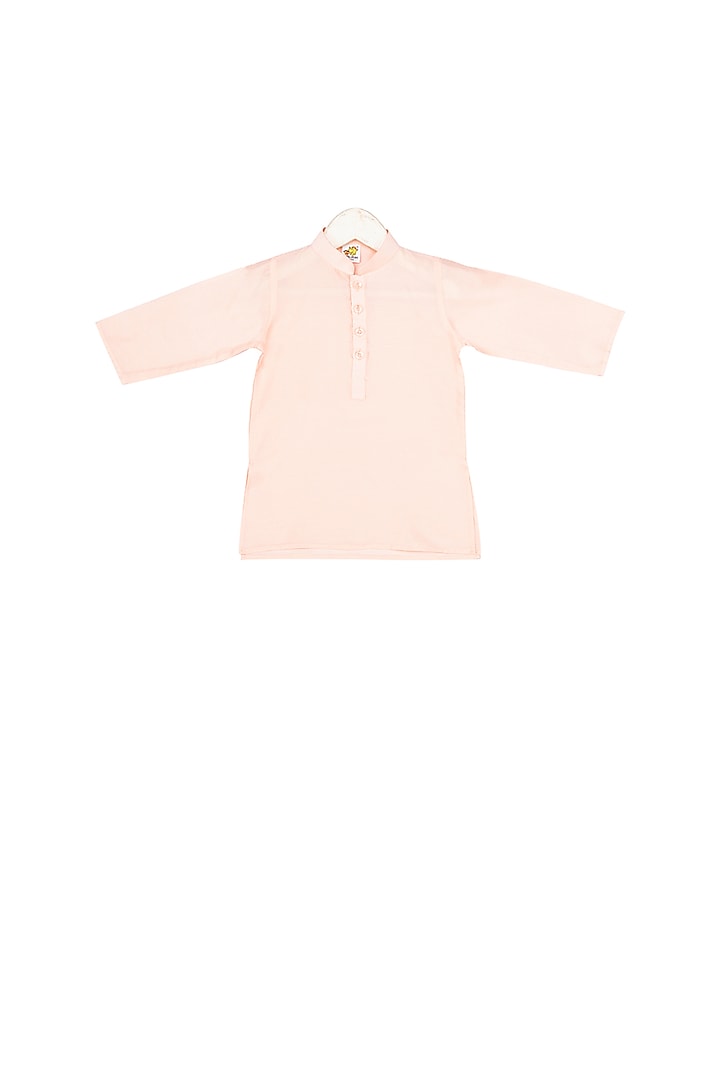 Baby Pink Kurta Set With White Nehru Jacket For Boys by Little Stars at Pernia's Pop Up Shop