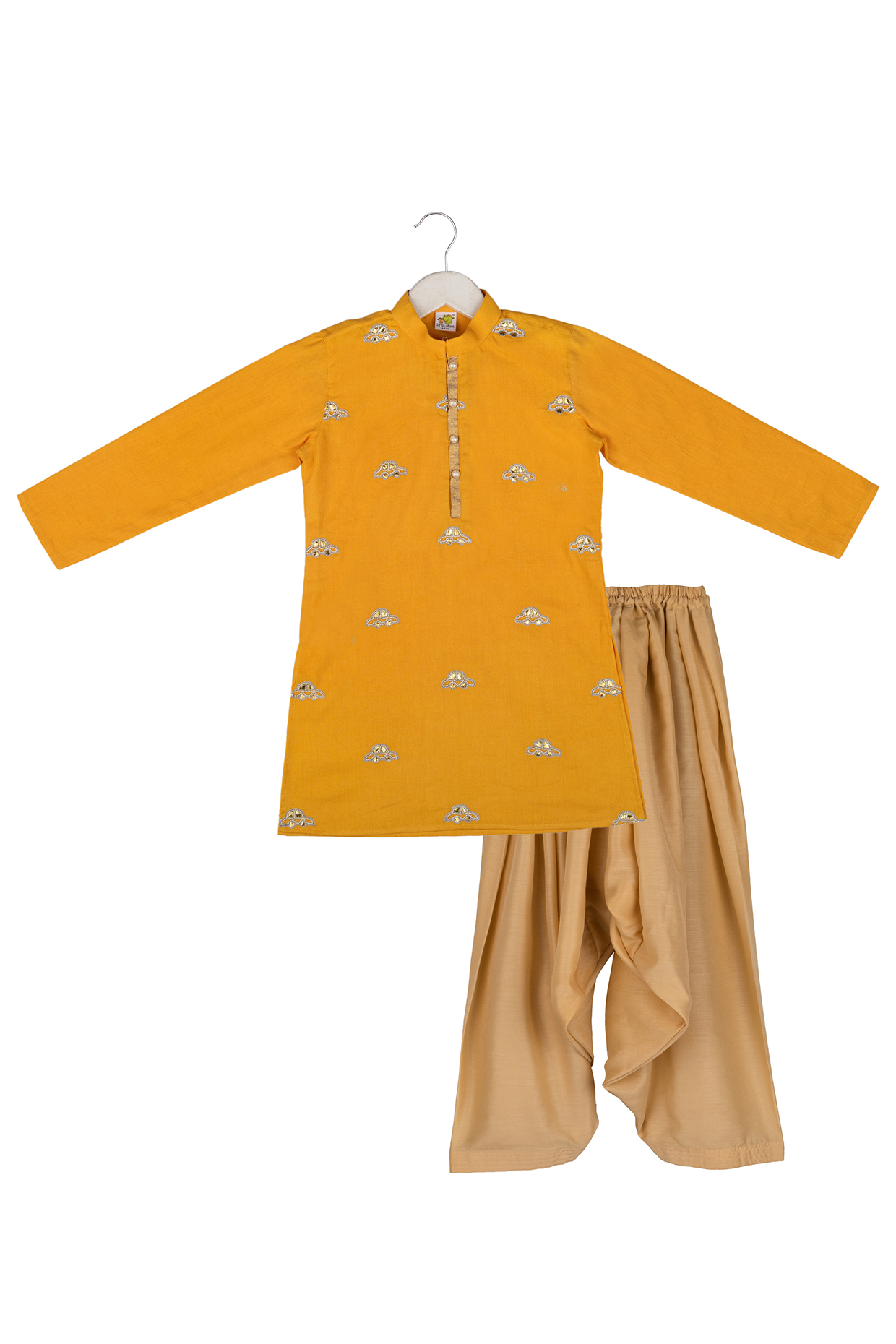 Mustard Embroidered Kurta Set For Boys by Little Stars at Pernia's Pop Up Shop