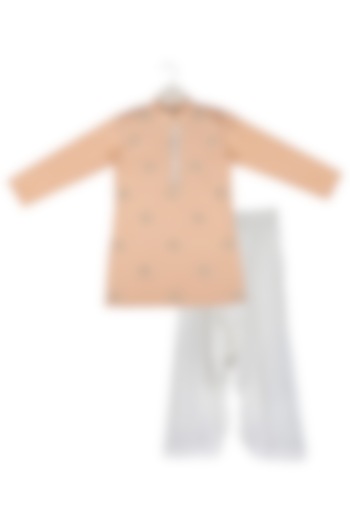 Peach Embroidered Kurta Set For Boys by Little Stars at Pernia's Pop Up Shop