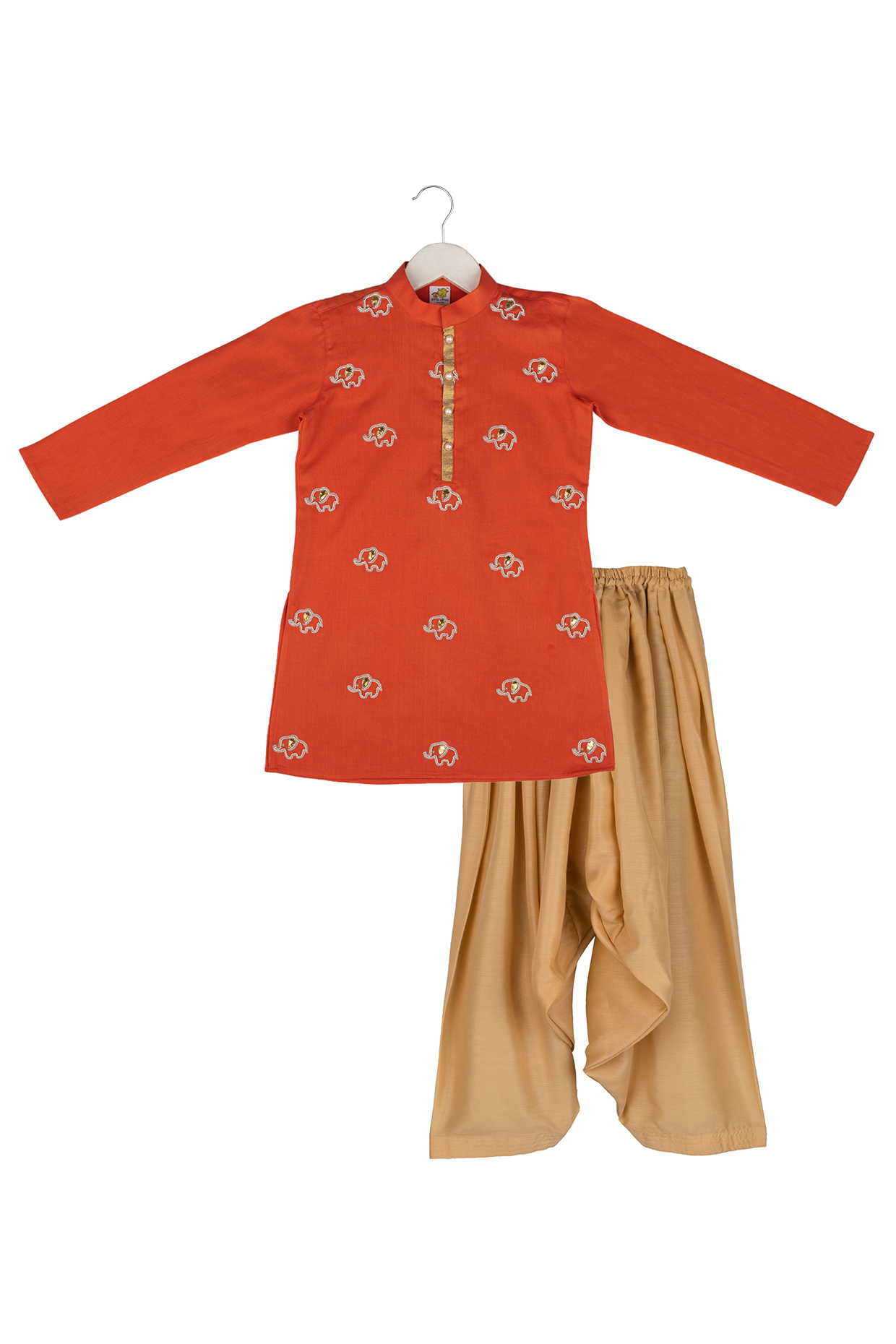 Rust Embroidered Kurta Set For Boys by Little Stars at Pernia's Pop Up Shop