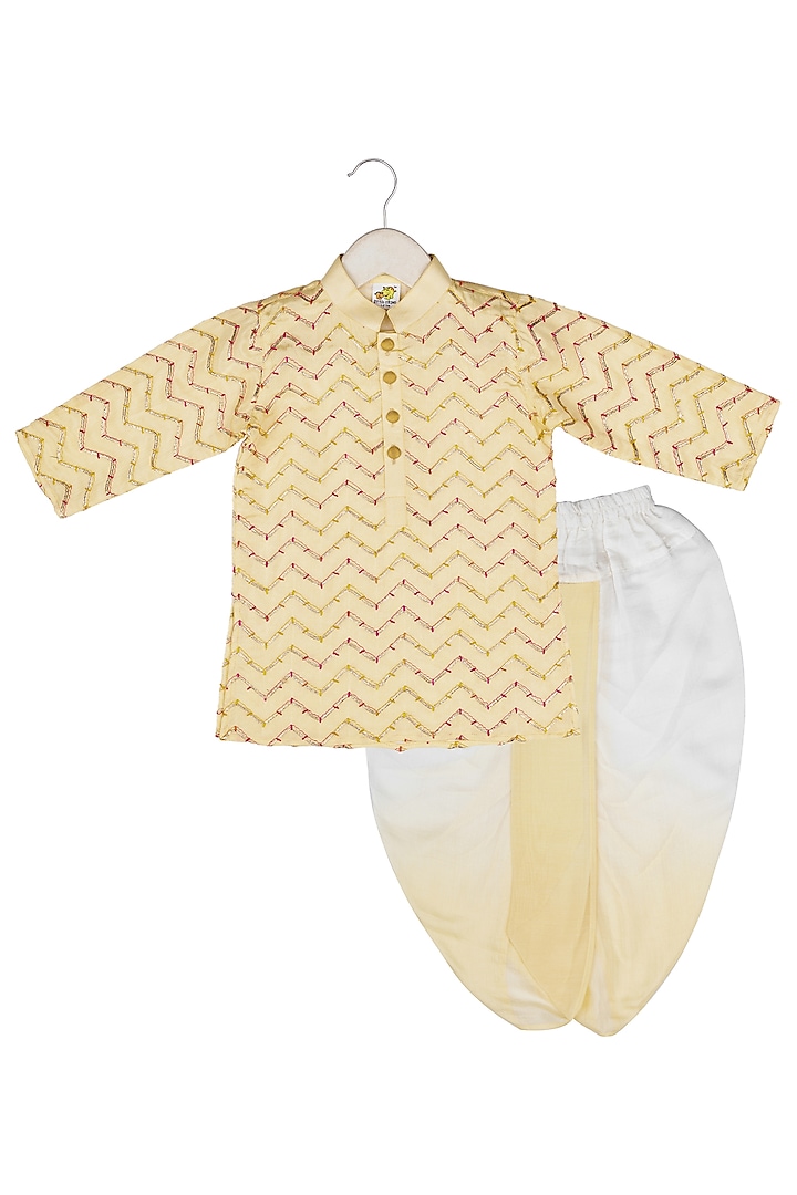 Yellow Embroidered Kurta Set For Boys by Little Stars