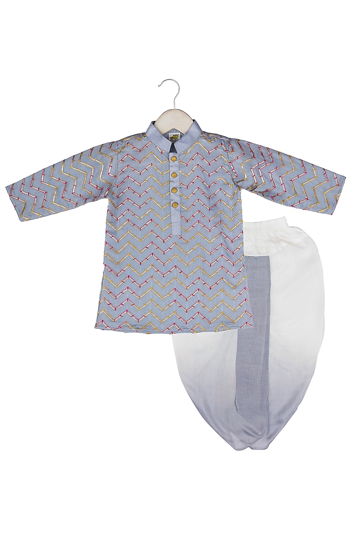 Grey Embroidered Kurta Set For Boys by Little Stars