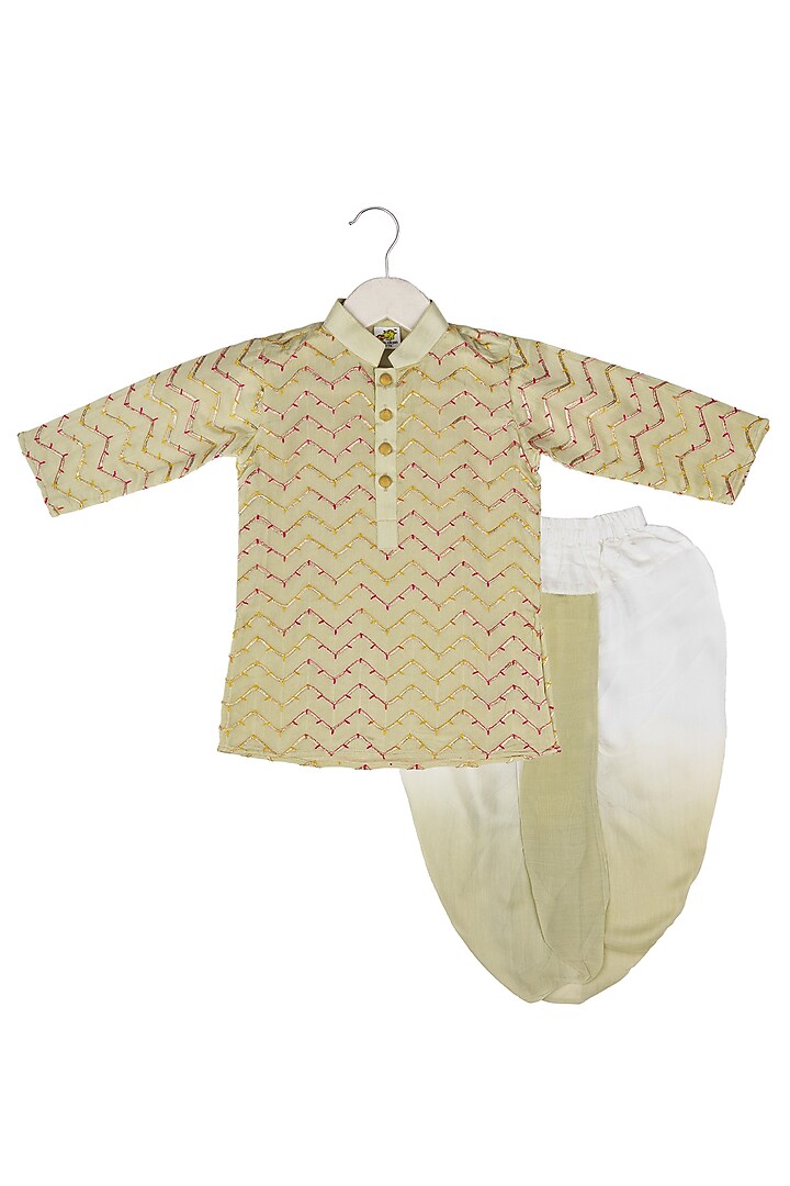 Olive Embroidered Kurta Set For Boys by Little Stars