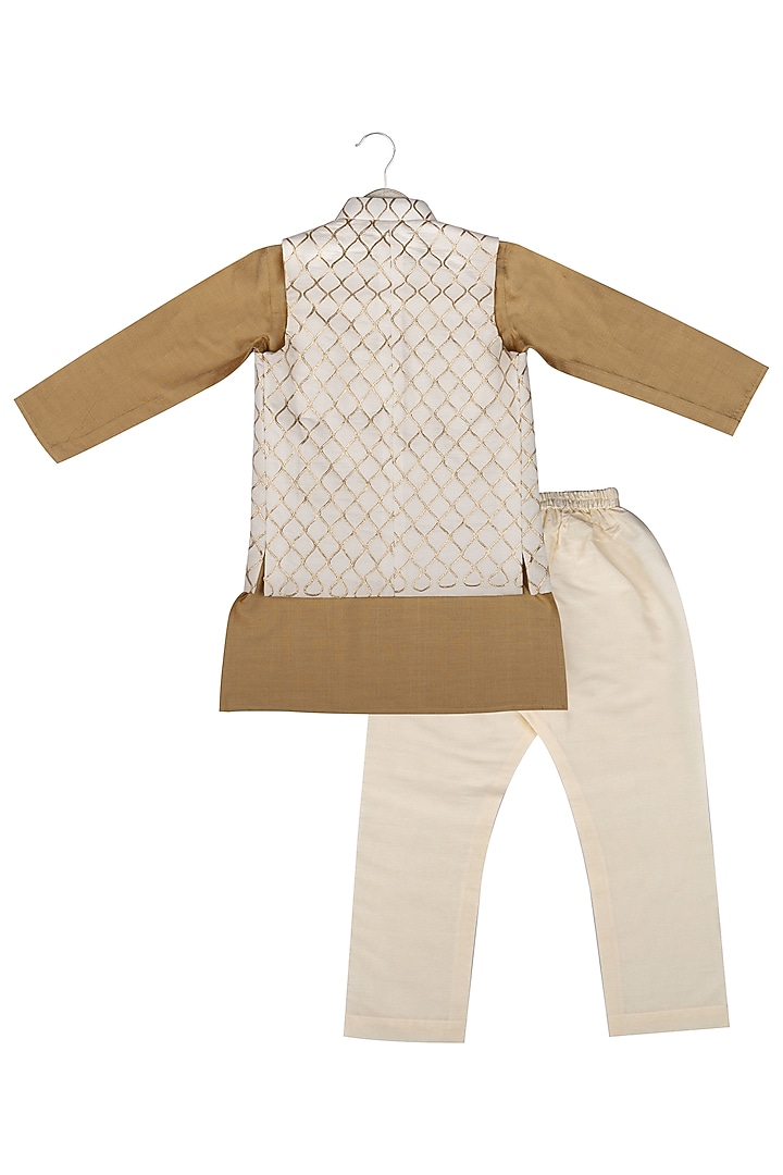 Cream Embroidered Nehru Jacket With Kurta Set For Boys by Little Stars at Pernia's Pop Up Shop
