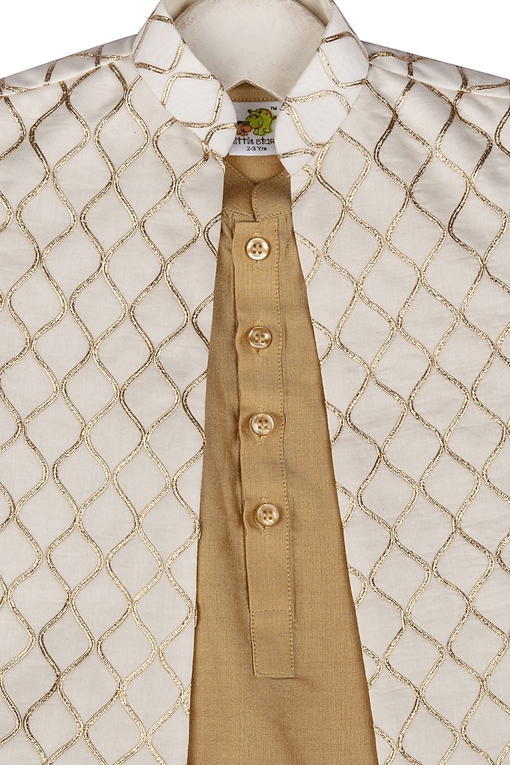 Cream Embroidered Nehru Jacket With Kurta Set For Boys by Little Stars at Pernia's Pop Up Shop