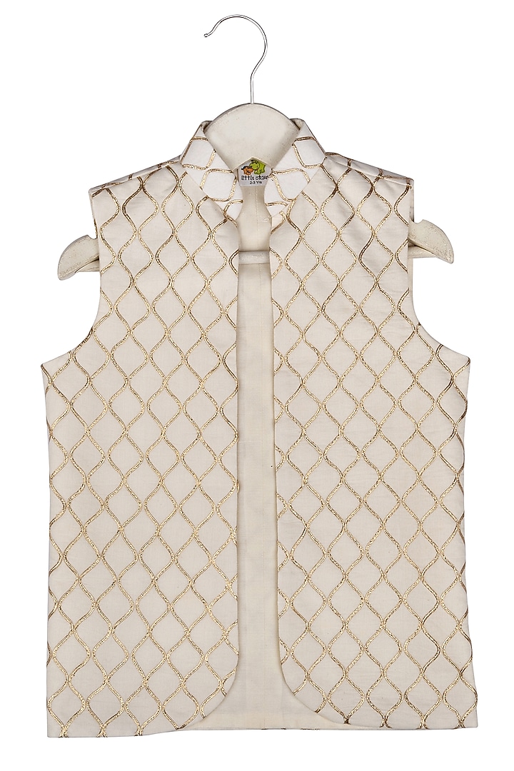 Cream Embroidered Nehru Jacket With Kurta Set For Boys by Little Stars at Pernia's Pop Up Shop