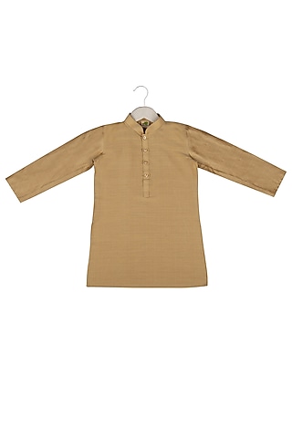 Cream Zari Embroidered Nehru Jacket With Kurta Set For Boys by Little Stars