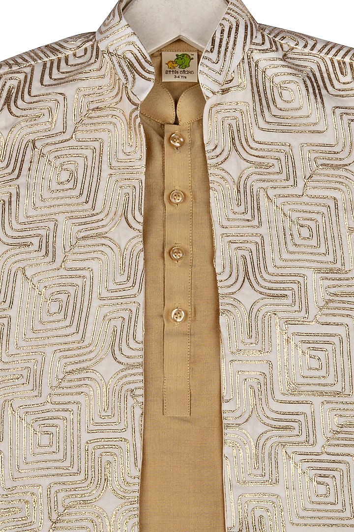 Cream Zari Embroidered Nehru Jacket With Kurta Set For Boys by Little Stars at Pernia's Pop Up Shop