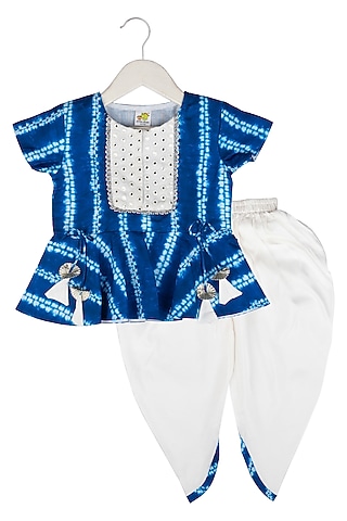 White Muslin Dhoti Pant Set For Girls by Little Stars