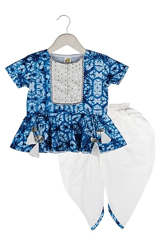 White Muslin Dhoti Pant Set For Girls by Little Stars
