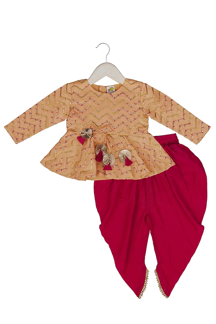 Pink Muslin Dhoti Pant Set For Girls by Little Stars