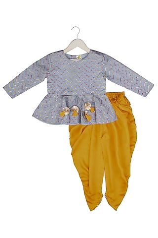 Mustard Muslin Dhoti Pant Set For Girls by Little Stars