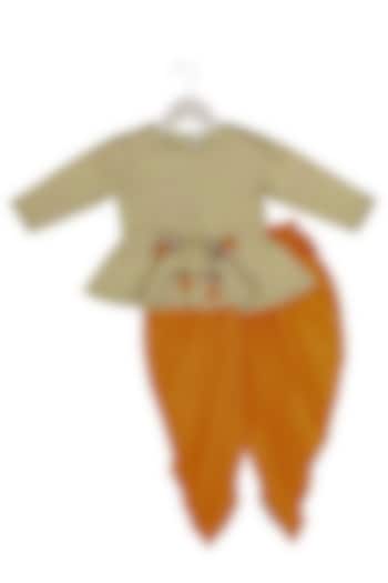Orange Muslin Dhoti Pant Set For Girls by Little Stars