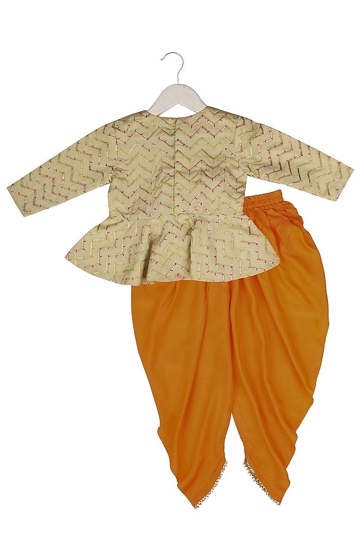 Orange Muslin Dhoti Pant Set For Girls by Little Stars at Pernia's Pop Up Shop