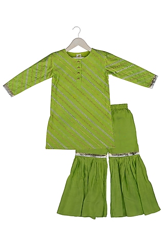 Lime Muslin Sharara Set For Girls by Little Stars
