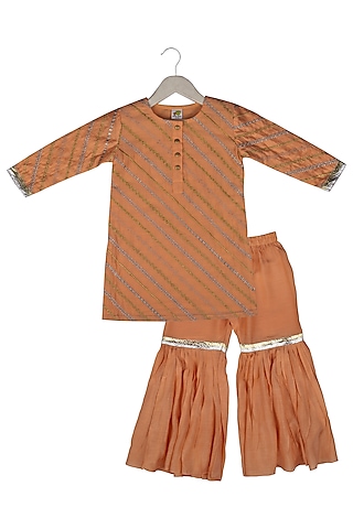 Peach Muslin Sharara Set For Girls by Little Stars