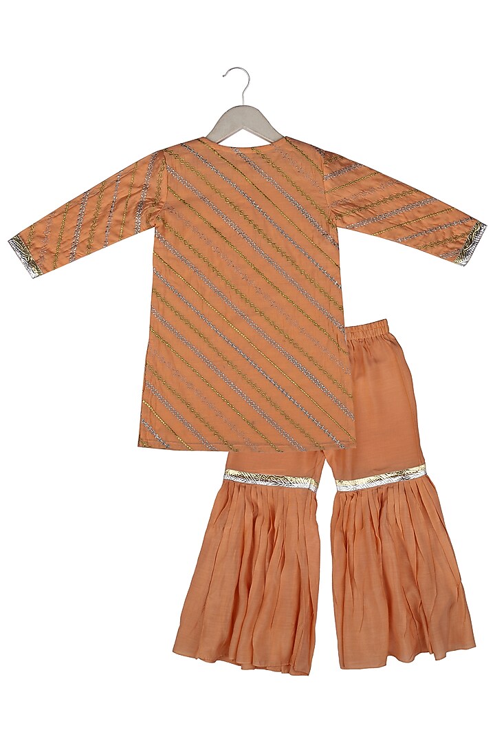 Peach Muslin Sharara Set For Girls by Little Stars at Pernia's Pop Up Shop