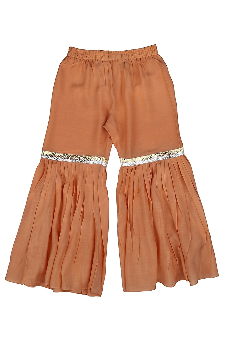 Peach Muslin Sharara Set For Girls by Little Stars at Pernia's Pop Up Shop