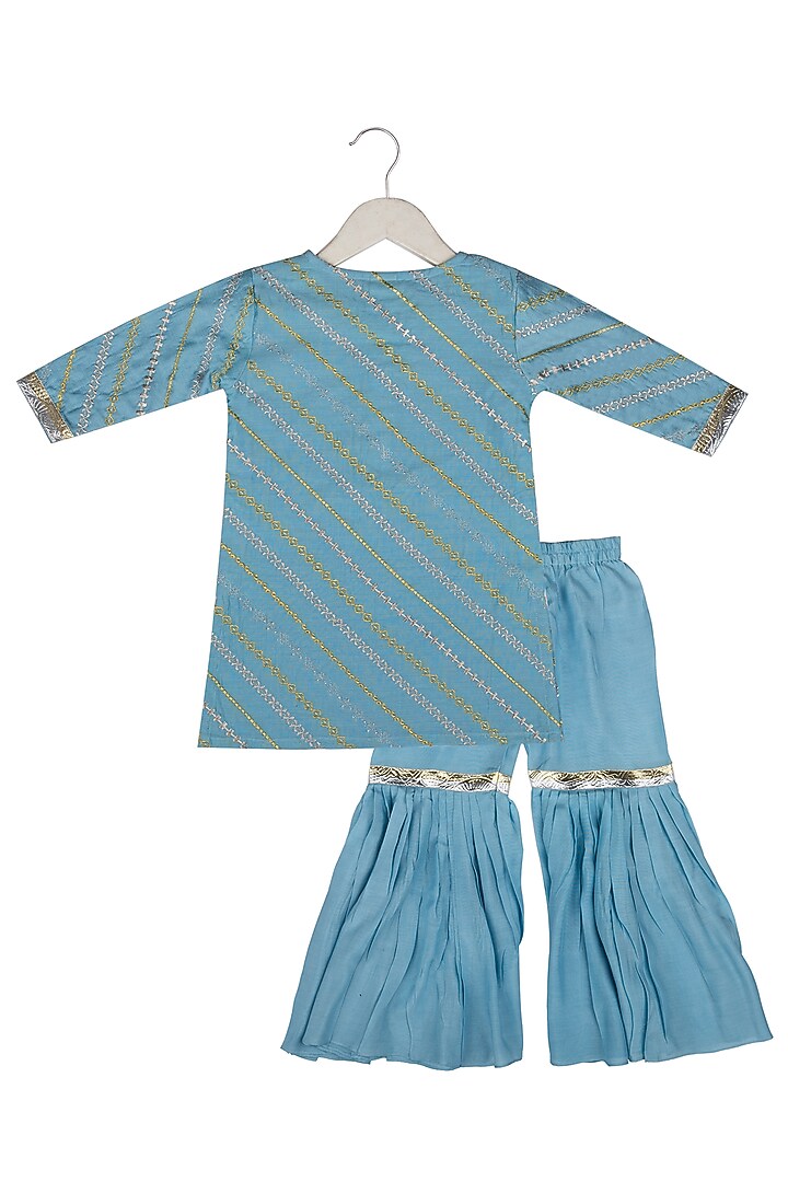 Blue Muslin Sharara Set For Girls by Little Stars at Pernia's Pop Up Shop