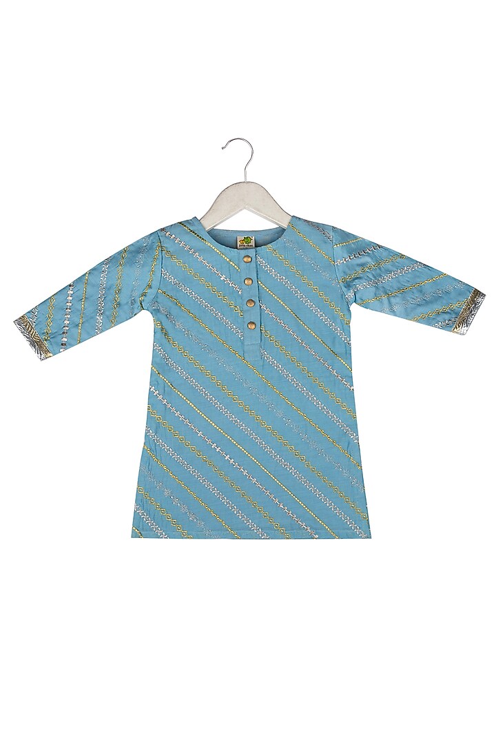 Blue Muslin Sharara Set For Girls by Little Stars at Pernia's Pop Up Shop