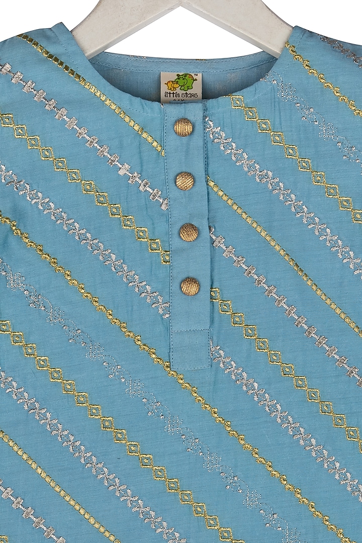 Blue Muslin Sharara Set For Girls by Little Stars at Pernia's Pop Up Shop