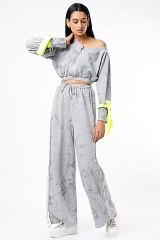 Grey Cotton Knit Pant Set by LstSoles