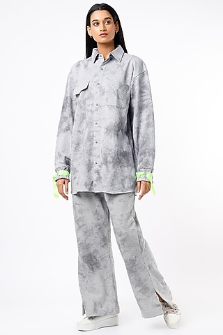 Grey Unbrushed Cotton Knit Pant Set by LstSoles