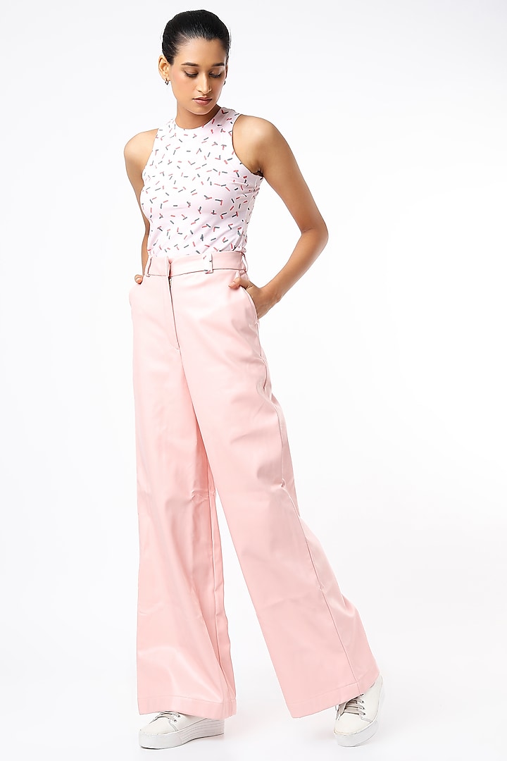 Candy Pink Vegan Leather Pant Set by LstSoles