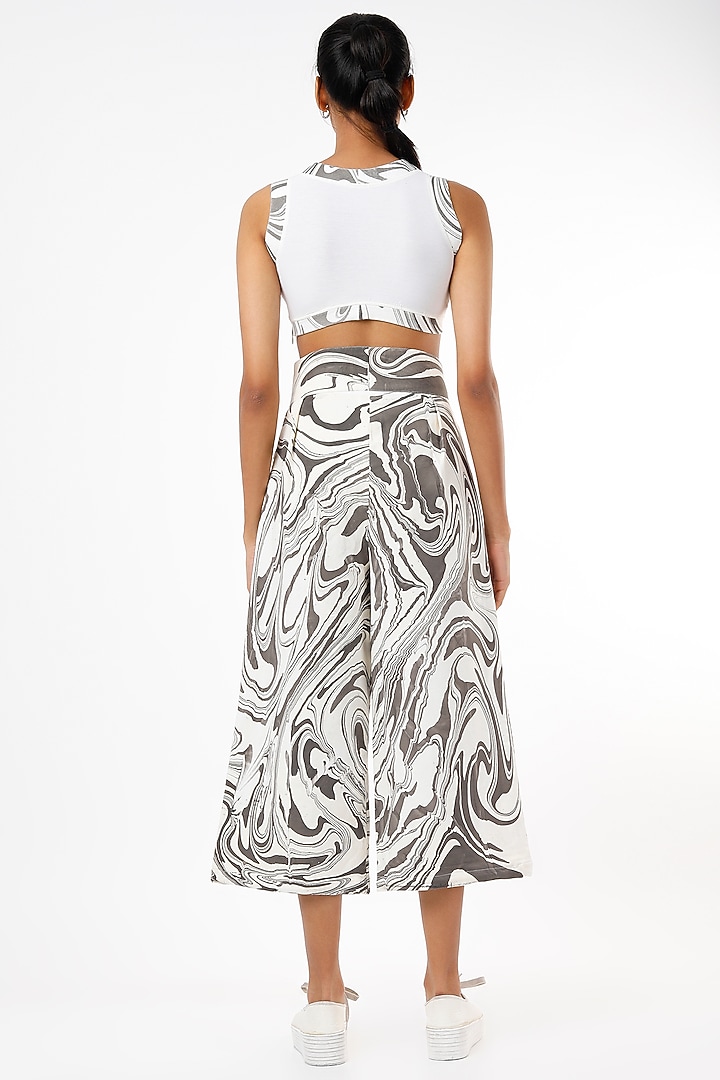 White & Black Printed Culotte Pant Set by LstSoles at Pernia's Pop Up Shop