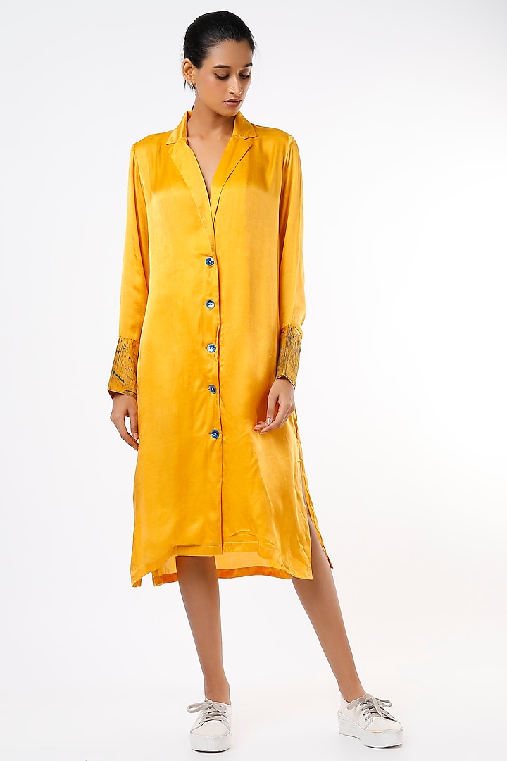 Mustard Cotton Silk Blazer Dress by LstSoles at Pernia's Pop Up Shop