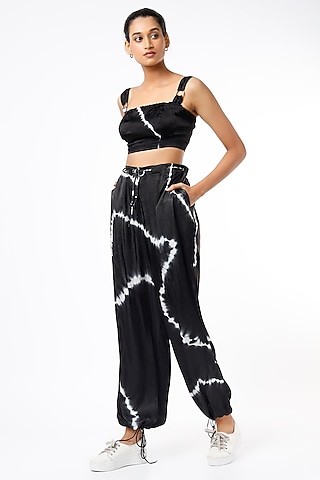 Black Cotton Silk Jogger Pant Set by LstSoles