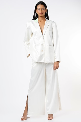 Ivory Satin Hand Painted Blazer Set by LstSoles